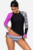 Poshoot-Vansa Printed Long Sleeve Swimsuit Set