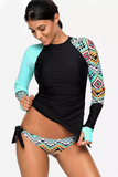 Poshoot-Vansa Printed Long Sleeve Swimsuit Set