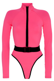 Poshoot-Surf-Up Neon Belted Swimsuit