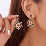 Poshoot Fashion Imitation Pearl Snowflake Earrings for Women Delicate Colorful Rhinestone Snowflake Stud Earring Christmas Jewelry Gift