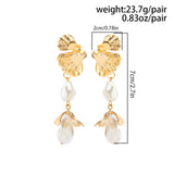 Poshoot-Korean Fashion Irregular Petal Flower Drop Earrings for Women Imitation Pearl Piercing Dangle Earrings Wed Accessories