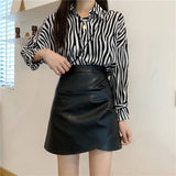 Poshoot Pleated Pu Leather Short Skirts Women Spring Summer High Waist Irregular Skirt Woman Zipper Up Streetwear Skirts Mujer