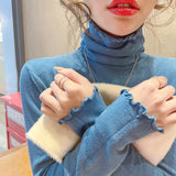 Poshoot Fold Turtleneck Jumper Women Autumn Winter High Elastic Solid Color Sweater Woman Simple All Match Bottoming Top Female