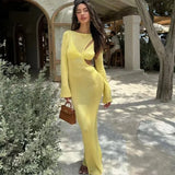 Talenza Sexy Hollow Long Dress Women Summer Long Sleeve Beach Vacation Dress Round Neck Pullover Party Club Long Dress Robe 2025