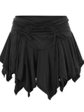 Poshoot Women Gothic Irregular Hem Skirts Solid Color Drawstring Tie-Up Ruched Ruffles Mini Skirt Summer Fashion Short Skirts