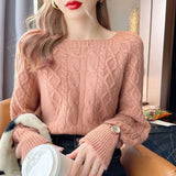 Poshoot Autumn Winter Square Collar Sweater Women 2024 Soft Thick Warm Wool Jumper Woman All Match Basic Knitted Pullovers Female