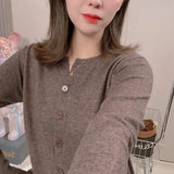 Poshoot Elegant Knitted Cardigan for Women Korean Fashion Round Collar Single Breasted Slim Sweater Woman All Match Basic Ladies Jumpers