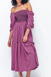 Poshoot Christmas Thanksgiving Gifts  Puff Sleeve Square Neck Printed A-Line Midi Dress