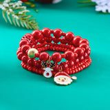 Poshoot 4 Pcs/Set Christmas Colorful Beads Bracelets for Women Handmade Snowman Santa Claus Elk Pendant Bracelet New Year Jewelry Gifts