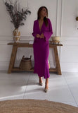 Poshoot Elegant Women Bohemian Purple Midi Dresses Fashion Chic V-Neck Flared Sleeve Dress 2023 Summer Casual Vintage Ladies Vestidos