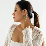 Poshoot-Poshoot Bohemian Colorful Natural Stone Pendant Tassel Clip Earrings for Women No Piercing Fake Cartilage Ear Y2K Trend Jewelry