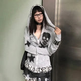 Poshoot Harajuku Zipper Sweatshirt Grunge Japanese Y2k Subcultural Punk Rock Jacket Gothic Skull Print Hooded Outerwear Vintage Coats