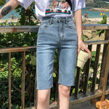 Poshoot 2024 Women's Denim Shorts Summer Bodycon Biker High Waisted Short Pants Woman Streetwear Knee Length Jean Shorts Female