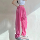 Poshoot Hot Pink Wide Leg Sweatpants for Women High Waisted Causal Sports Trousers Female Solid Color Basic Harem Pants Woman