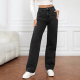 Poshoot Women's High Waist Wide Leg Jeans Autumn Winter Vintage Straight Leg Pants Woman Fashion Wide Leg Denim Trousers Women