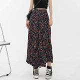 Poshoot Korean Fashion Floral Print Skirt Women 2024 Summer New Elegant Long Skirt Female A-Line Drap Beach Holdiay Faldas Mujer