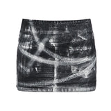 Poshoot-Gothic Tie Dye Stitching Denim Skirt