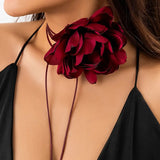 Poshoot Exaggerated Big Rose Flower Choker Necklace for Women Wed Bridal Goth Kpop Adjustable Bowknot Chain Y2K Accessories New