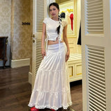 Poshoot A Line Ruched Long Skirt High Waist 2024 Streetwear Solid Summer Daily Wholesale Elegant Outfit Casual Clothes