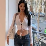 Poshoot Sexy Slim Halter Long Sleeve 2 Piece Crop Top Spring Summer Streetwear Casual Party Korean Fashion Daily Women Ckothes