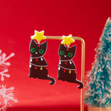 Poshoot Mixed Style Acrylic Christmas Earrings for Women Pattern Christmas Tree Black Cat Santa Claus Drop Earrings Girls Party Jewelry