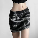 Poshoot-Gothic Tie Dye Stitching Denim Skirt