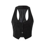 Poshoot Women's Dressy Waistcoat Racerback Button Vest Jacket Vintage Steampunk Sleeveless Tuxedo Suit Vest Crop Tank Top