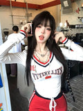 Poshoot Korean Fashion Graphic T Shirts Women Streetwear Y2k Aesthetic Letter Printed Tees Kpop Grunge Long Sleeve Crop Tops