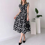 Poshoot Christmas Thanksgiving Gifts  Elegant Pattern Print V Neck Midi Dress