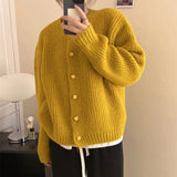 Poshoot Autumn Winter Women's Knitted Cardigan Round Neck Single Breasted Sweater Women Solid Warm Long Sleeve Cardigans Female