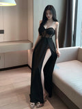 Poshoot 2023 Summer Women's New Sexy temperament Off Shoulder Chest wrapping Fashion Gauze Transparent Split Long ceremonial dress NDR0