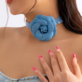 Exaggerated Romantic Blue Big Rose Flower Clavicle Chain Necklace Women Elegant Korean Fashion Short Choker Y2K Wed Accessories