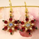 Poshoot Christmas Full Rhinestone Snowflake Pearl Earrings for Women Colorful Hollow Xmas Tree Red Hat Ear Hook Earring New Year Jewelry