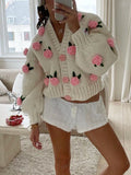 Poshoot Women Knit Cardigan Long Sleeve Flowers Button Closure Fall Casual Jacket Sweater