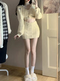 Poshoot Autumn Elegant 3 Piece Skirt Set Women Casual Long Sleeve Cardigan + Sexy Bodycon Y2k Crop Tops + Mini Skirts Knitted Suits