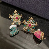 Poshoot Asymmetrical Colorful Rhinestone Snowflake Hat Boot Earrings for Women Luxury Crystal Christmas Tree Drop Earrings Party Jewelry