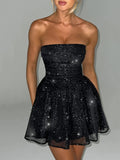 Poshoot Glitter Glam Mesh Mini Bow Dress