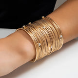 Multilayer Metal Wires Strings Open Cuff Bangles for Women Exaggerated Punk Rhinestone Arm Bracelet Grunge Jewelry Steampunk Men