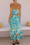 Poshoot Christmas Thanksgiving Gifts  Elegant Printed Spaghetti Strap Maxi Dress