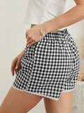 Poshoot Women Elastic Waist Shorts Loose Casual Summer Plaid Print Short Pants Beach Flower Patchwork Bottoms Streetwear 2024