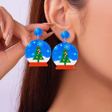 Poshoot Mixed Style Acrylic Christmas Earrings for Women Pattern Christmas Tree Black Cat Santa Claus Drop Earrings Girls Party Jewelry