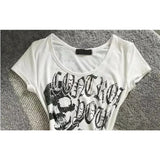 Poshoot Y2k Crop Tops Vintage Letter Print T Shirt American Retro SubCulture Punk Slim T-shirt Top Trend Women Gothic Grunge White Tees