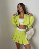 Poshoot Cropped Blazer And Pleated Mini Skirt Set