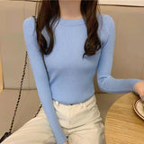 Poshoot Autumn Winter Basic Women's Knitted Sweater 2024 Round Neck Slim Fit Pullovers Woman Wild Solid Color Female Top Clothing