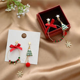 Poshoot New Asymmetric Christmas Earring for Women Delicate Crystal Bowknot Christmas Tree Snowflake Tassel Earrings Girls Party Jewelry