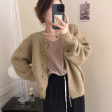 Poshoot Autumn Winter Women's Knitted Cardigan Round Neck Single Breasted Sweater Women Solid Warm Long Sleeve Cardigans Female