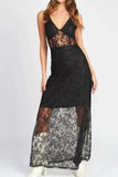 Poshoot Christmas Thanksgiving Gifts  V Neck Sleeveless Lace Slim Fit Maxi Dress