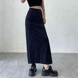 Poshoot Y2K Split Long Skirt Women 2024 Summer Skiny High Waisted Cargo Skirt Woman Black Gray Streetwear Midi Skirts Female