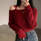 Poshoot New Sweater Women Clothing Irregular Skew Collar Long Sleeve Chic Pull Femme Korean Bandage Jumper Casual Knitted Pullovers