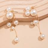 Poshoot-Elegant Simple Imitation Pearl Long Tassel Drop Earrings for Women Wed Bridal Classic Piercing Hanging Earring Aesthetic Jewelry